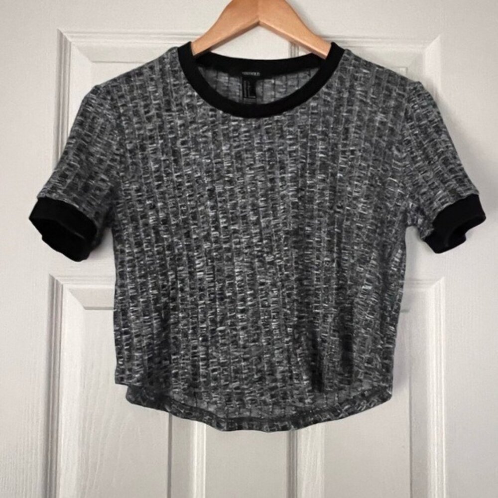 Forever 21 Gray Ribbed Crop Top Ringer Tee Fitted Soft Basic Size S
